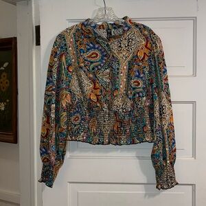 Paisley Print Crop Blouse